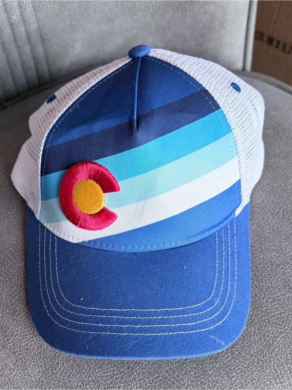 Blue Striped Trucker Hat with Colorado C Patch